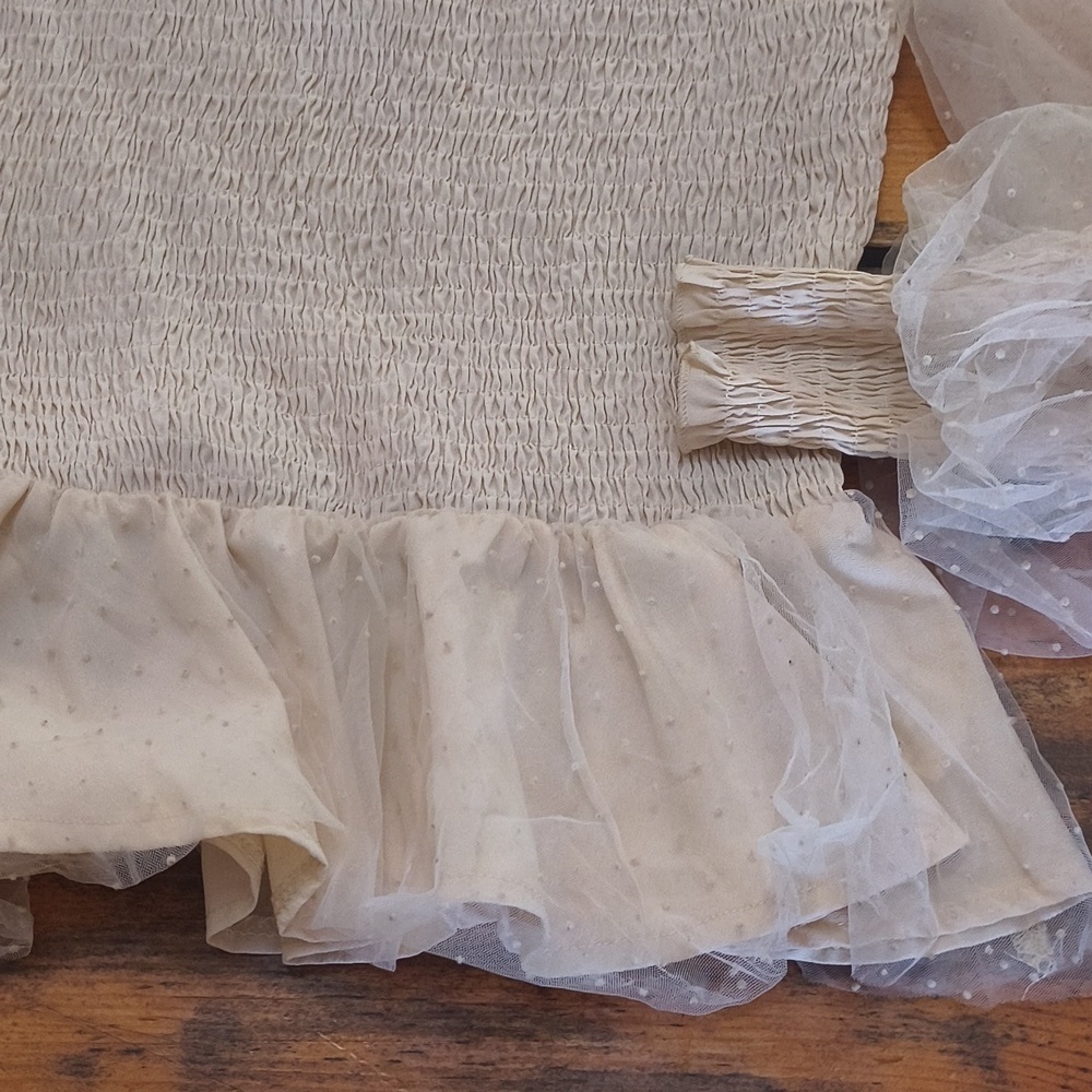 Feminine Princess Vibes Sheer baloon Sleeve ruffle top 6 Romantic Glam y2k - Picture 4 of 11